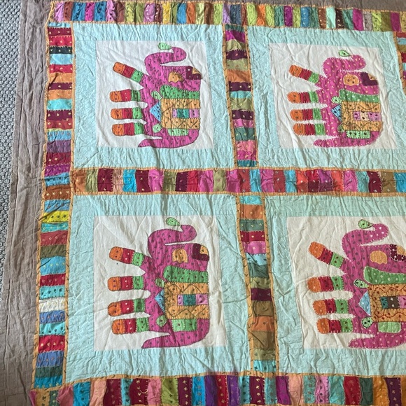 Handmade Colorful Elephant Patchwork Tapestry - Picture 4 of 5